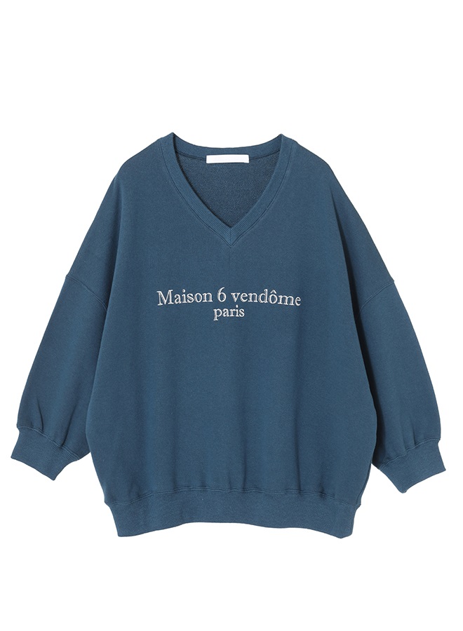 ロゴ刺繍Vネックスウェットシャツ(DEEP SEA-36)