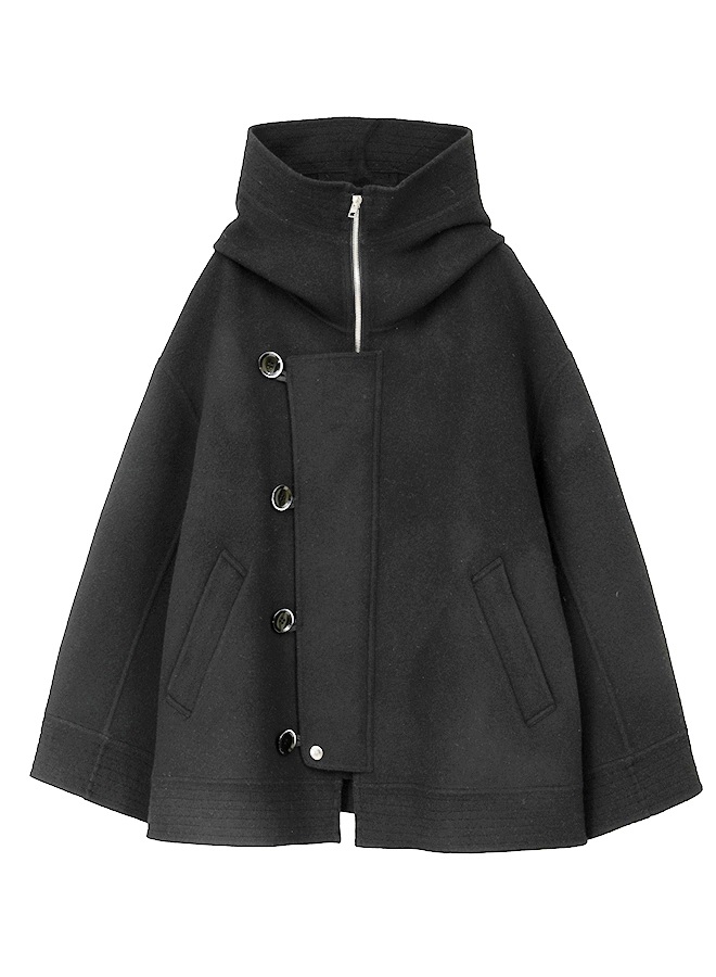 フード付きAラインクロップドコート(BLACK-36)