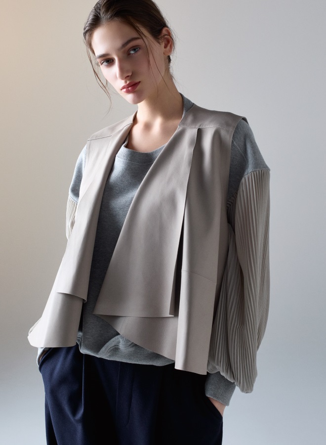 ★美品☆ ロゥタス　ゴート革　ジャケット　コート　カーディガン　グレージュ　38 ☆美品☆ ロゥタスゴート革ジャケットコートカーディガン