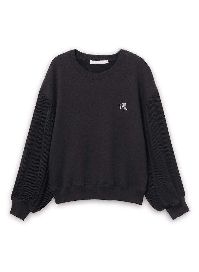 袖プリーツスウェットシャツ(BLACK-36)